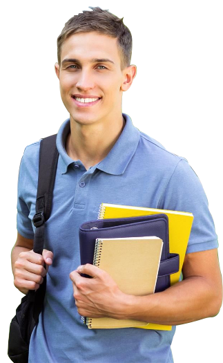 Male high school student holding books